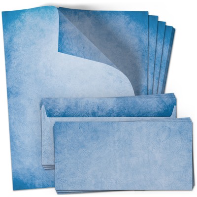 Briefpapier Set 100tlg Marmor Blau   A4 & Umschläge   edel & beidseitig bedruckt