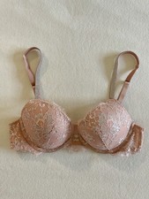 Victoria s Secret Pink Lace Rhinestone Strap Push Up Bra Floral Glam Coquette
