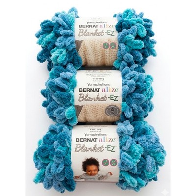 Bernat Alize Blanket-EZ Loop Yarn Blue Teal Colorway Blanket Lot of 3