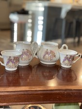 4 Piece Miniature Porcelain Tea Set with Courting Couple Decoration Vintage