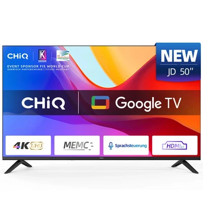 CHiQ 50 Zoll Fernseher 5000:1 Kontrast QLED 4K Ultra HD Smart-TV Google Netflix