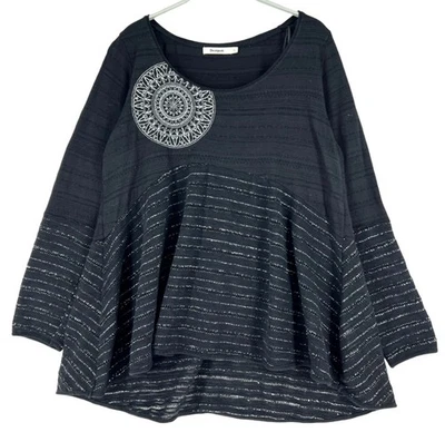 Desigual Pull Femme Col Rond Taille XL Noir Maille Tricot Raglan Manches Longues - Photo 1/4