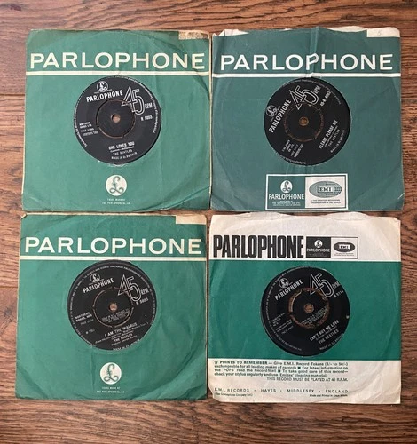 Beatles 4x Vinyl Records 7” Singles Walrus Please Me She Loves You