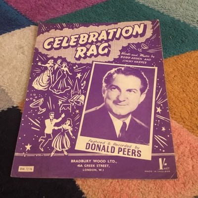 CELEBRATION RAG . DONALD PEERS . Rare vintage sheet music . Fast Free shipping