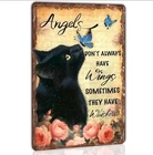 Black Cat Metal Tin Sign Angels Don't Always Have Wings Whiskers Vintage Decor