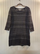 Charming Charlie Women's Grey Geometric Knit Sweater Dress Size M 3/4 Sleeve