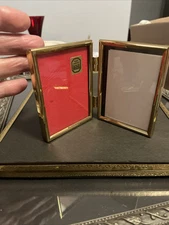 Vintage Small Ornate Gold Metal Double Picture Frame  2”x2.75” Vertical