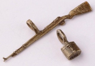 Pendant 800 silver Soldier's mess tin WW2 Gun rifle WWII Set Military jewelry