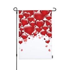 Valentines Day Garden Flag 12x18 Inch Double Sided Red Pink Heart Love Happy