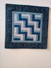 Blue Handmade Quilted Wall Hanging 19x19 Rail Fence