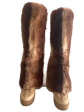 Brown Genuine Muskrat Fur Leg Warmers Size S/M