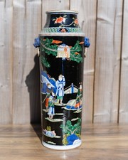Chinesische Famille Noire & Verte Rollawagen Vase 42 cm hoch