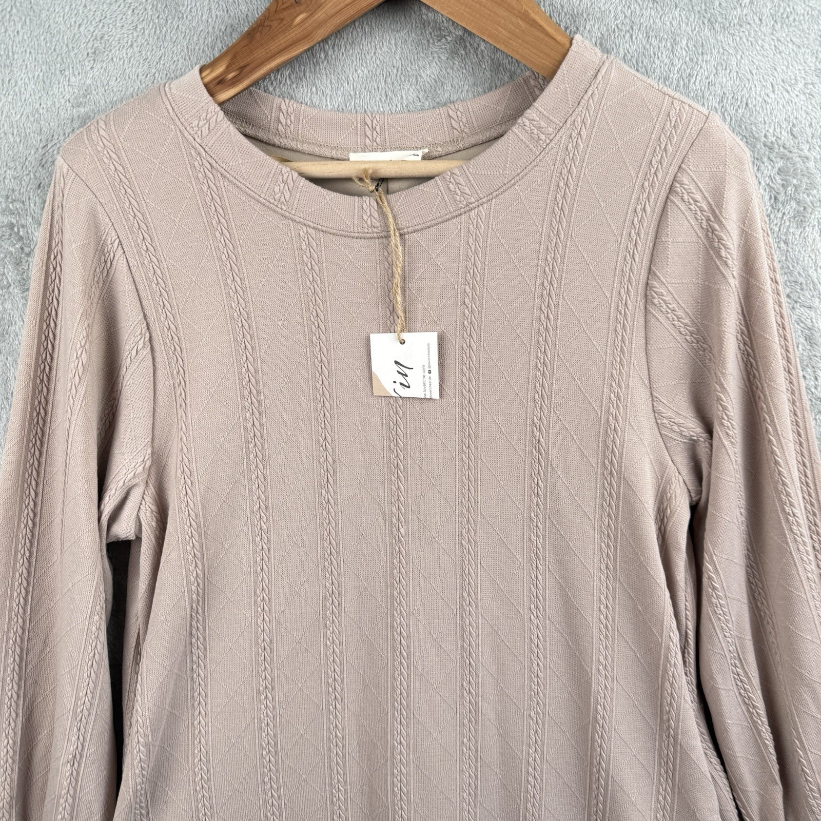 New In Sweater Dress Womens M Beige Knit L/S Poet Sleeves Lined Romantic NWT