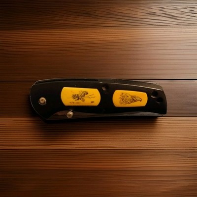Fighter Plus Pocketknife, Black/Yellow Plastic Handle, SS Clip Point, Liner Lock
