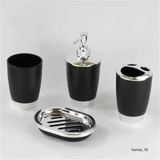 4PC Black Bathroom Accessories Set Countertop Decor Modern Bath Gift New