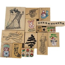Rubber Stamp Lot Of 20 Christmas Snowman Tree Wisemen Stocking Angel Reindeer