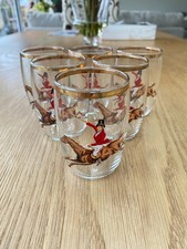 Fuchs Jagd Schnapsgläser mit Goldrand aus den 60er Jahren 6er Set Vintage Retro