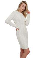 Yemak Women's Loose Fit Knee Length Heavy Cable Knitted Dress MK6026