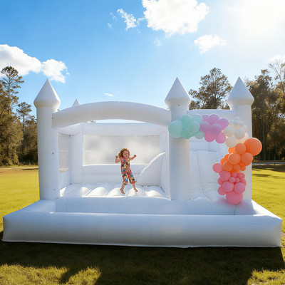 15x15FT Giant White Bounce House PVC Bouncy Castle Slide for Kids Outdoor Party