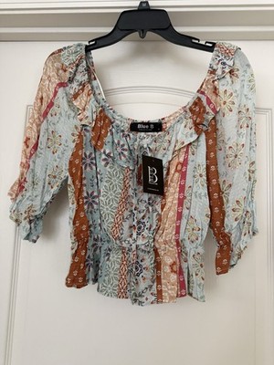 Blue B Multicolor Floral Cropped Tie Top - Size Small - *NWT*