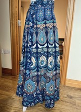 Indian Cotton Wrap Long Skirt Blue Paisley Tie Waist One Size Regular