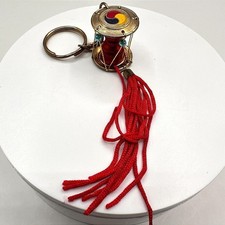 Vintage 90s Korean Janggu Drum Keychain Red Tassel Blue Bead Traditional Style