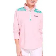 Vineyard Vines Womens XL Pink Terry Fleece Quarter Zip Tropical Palm Leaf Preppy