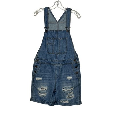Life In Progress Distressed Ripped Denim Jean Short Overalls Small Shortalls