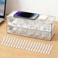 2 Pack Cable Organizer Box with Lid - Stackable Charger Cord Storage Organizer