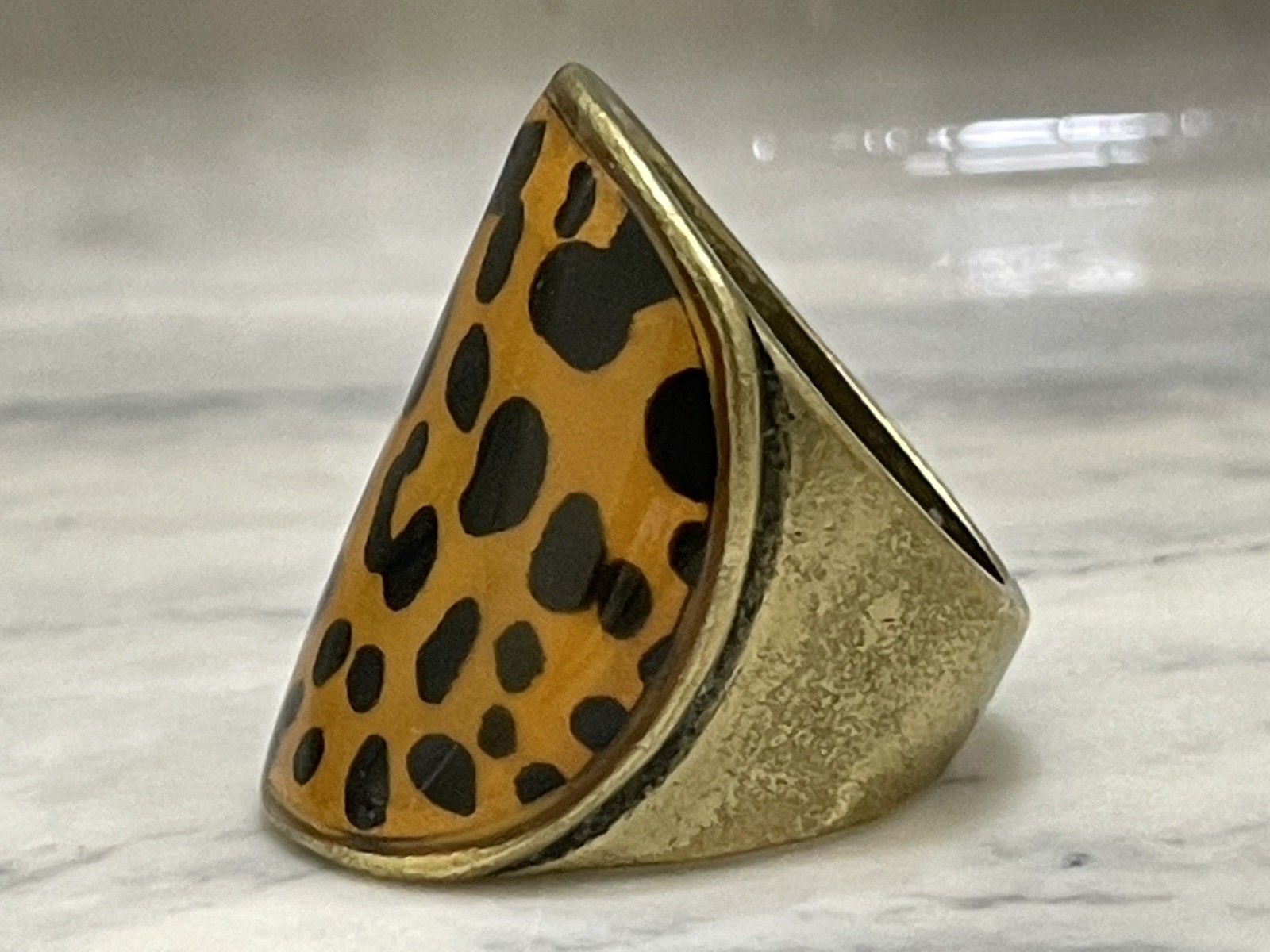 Leopard Print Statement Ring Gold Tone Fashion Ri… - image 6