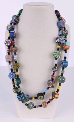 40'' Wrapable Polymer Clay Venetian Trade Beaded Colorful Necklace