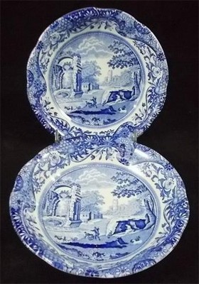 Spode Blue Italian Group of 2 Coupe Cereal Bowls Current Backstamp