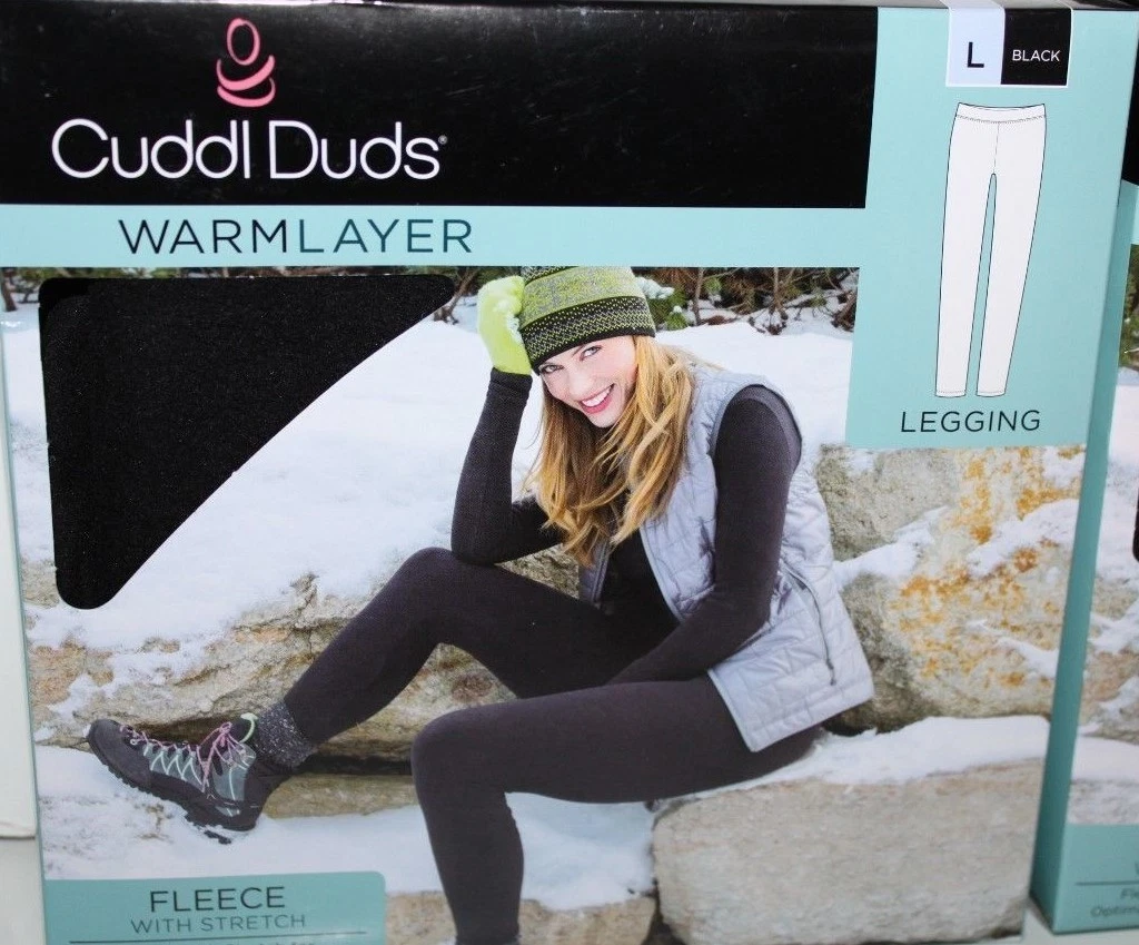 Cuddl Duds Warm Layers NWT Women M Black Fleece Leggings & Top Set