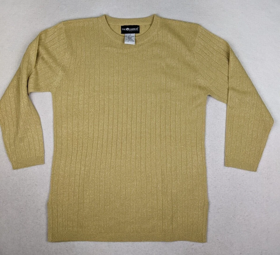 SAG HARBOR - SUÉTER JERSEY ACANALADO DORADO METÁLICO PARA MUJER - TALLA PS Foto 3 de 4