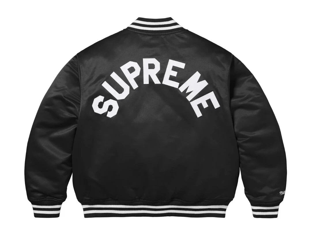VESTE UNIVERSITAIRE SATIN SUPRÊME MITCHELL & NESS NOIRE PETITE NEUVE