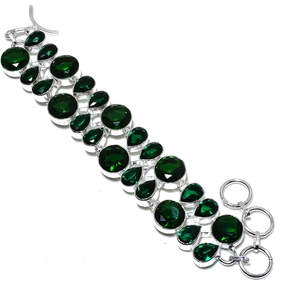 Green Tourmali Gemstone Bracelet Handmade 925 Sterling Silver Bracelet Jewelry - Image 4 of 4