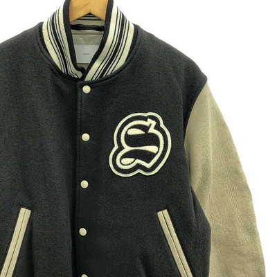 SUGARHILL 2022 AW GILL LEATHER STADIUM JACKET 2 PALE BLACK × WHITE 