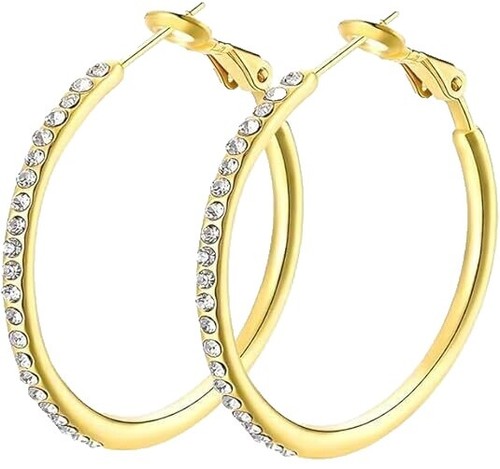 Belle Pink Gold Tone Hollow Casting Round Bamboo Hoop Earrings- 3 Inches, Made In Korea And Ship From USA - Foto 2