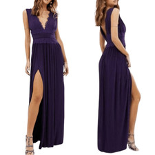 ASOS DESIGN Premium Lace Insert Pleated Maxi Dress in Deep Purple Size 6