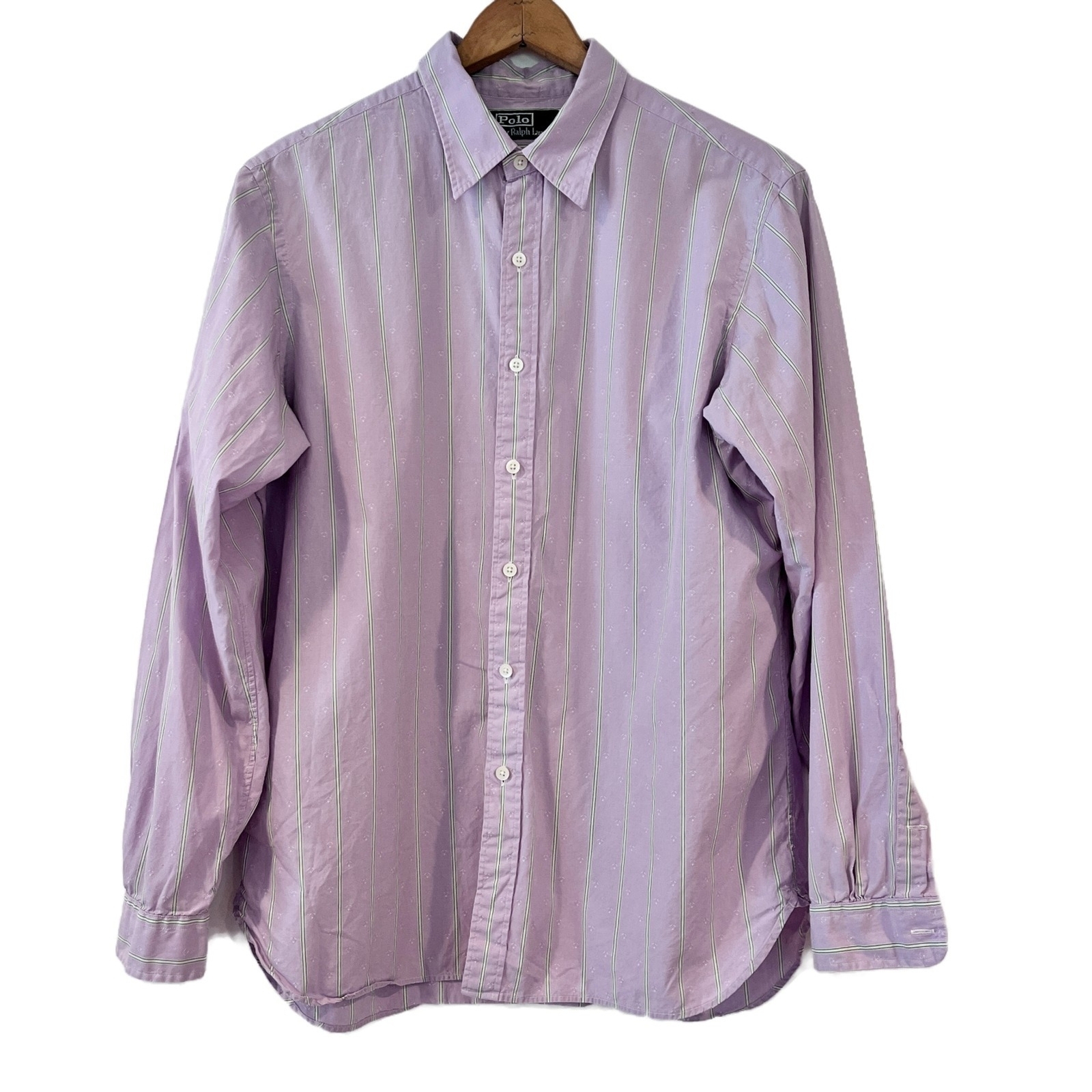 POLO Ralph Lauren Purple Dress Shirt Green Stripes Large Office Work Career