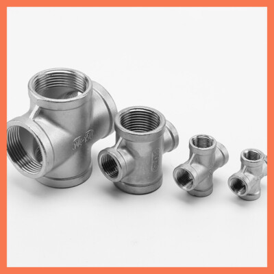 Stainless Steel BSP Equal Cross Pipe Fittings Female Thread 4 Way Connection