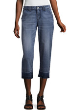 Women size 2 RAW-HEM CROPPED PANTS Wide-Leg Stretch Blue Denim Crop Jean  sh6J 