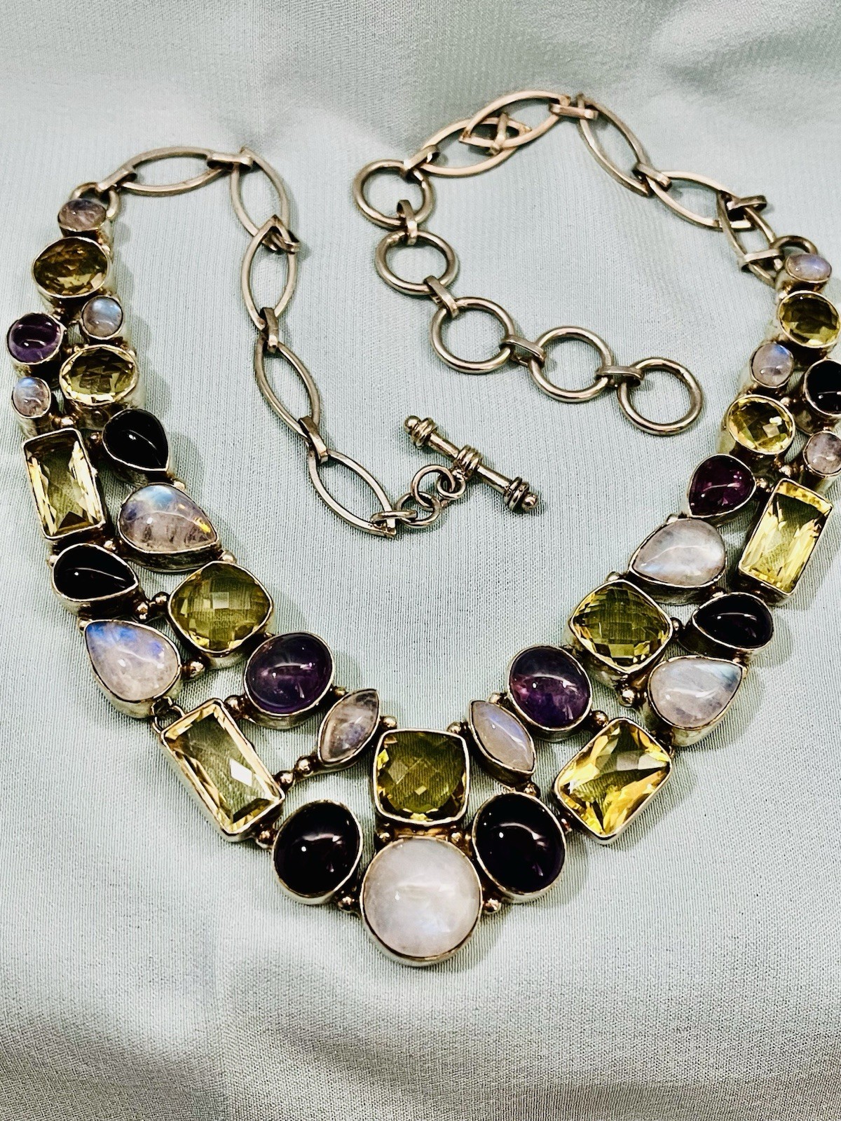 Sterling Silver Multi-gem Moonstone Tourmaline Am… - image 1