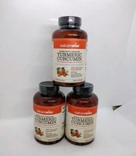 3x Naturewise Organic Turmeric Curcumin Capsules - 180 Count 2250 Mg Exp 3/2028