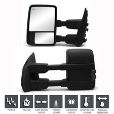 LH RH Tow Mirrors For 99-07 Ford F250 F350 SD Power Heated Smoke Signal Lamp