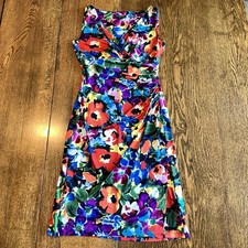 Lauren Ralph Lauren Dress 6 Floral Multicolor Faux Wrap Cinch Stretch Cocktail