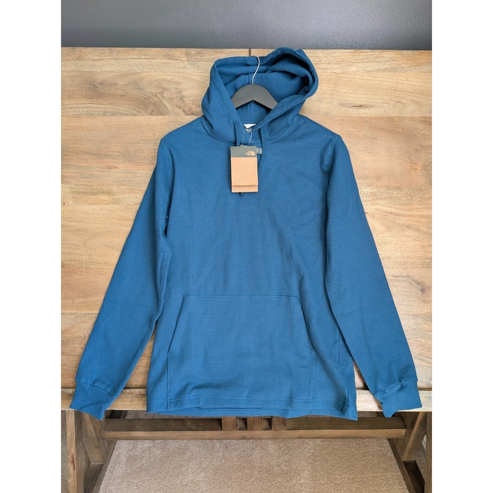 The North Face Waffle Hoodie Mens Medium Dark Blue Midnight Petrol Pullover NWT