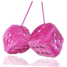 Fuzzy Plush Dice with Dots Car Mirror Hanging Ornament  3 inch Pair of Pink