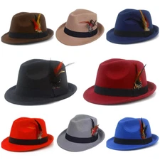 Fedora Hats Short Brim Felt Classic for Men Women Feather Hat Panama Dress Hat