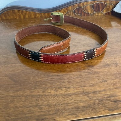 Vintage Fossil Patchwork Leather Belt Women\'s L Multicolor Boho Y2K Brass Buckle Fossil Leather Multicolor Belts for Women for sale | eBay main image 4